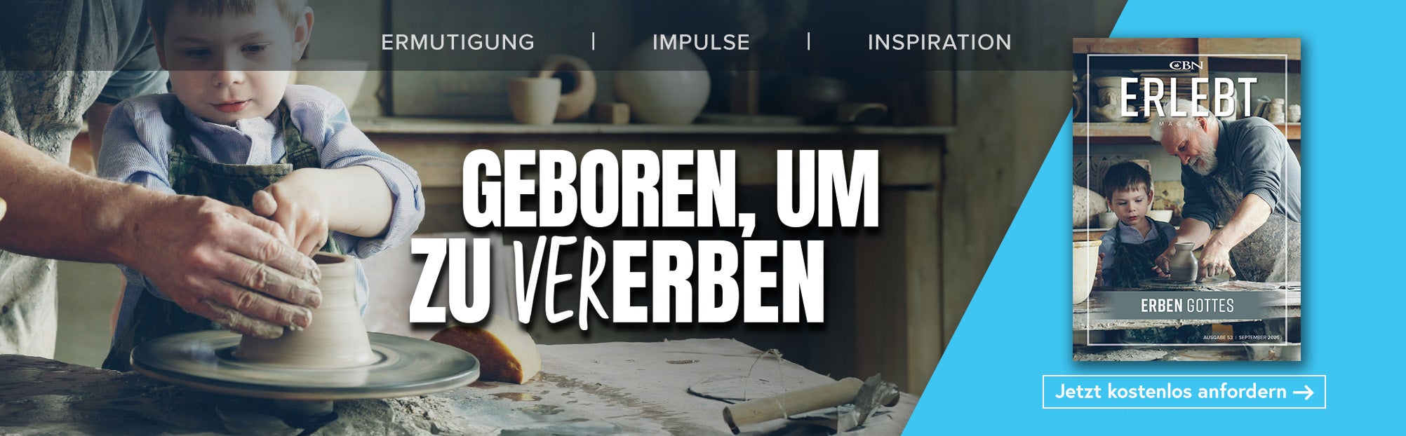 Werbung neues ERLEBT Magazin zum Thema Erben Gottes